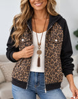 Leopard Print Patchwork Hooded Zip Jacket