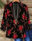 Floral Print Velvet Lace V-Neck Top