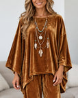 Velvet Poncho Top & Wide Leg Pants Set
