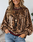 Fleece-Lined Leopard Velvet Mock Neck Top
