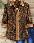 Leopard Print Contrast Collar Tunic Shirt