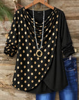 Polka Dot Draped Neck Patchwork Top