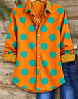 Polka Dot Contrast Cuff Tunic Shirt