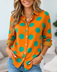 Polka Dot Contrast Cuff Tunic Shirt