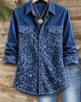 Animal Print Patchwork Velvet Button-Up Shirt