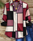 Geometric Color Block Button-Up Shirt