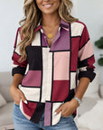 Geometric Color Block Button-Up Shirt