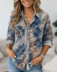 Plaid Animal Print Patchwork Button-Up Shirt