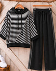 Striped Patchwork Fleece-Lined Hoodie Set