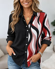 Abstract Print Color Block Button Shirt