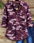 Camo Print Roll Sleeve Button Shirt