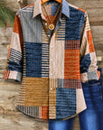 Geometric Patchwork Roll Sleeve Shirt