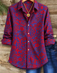 Red Blue Floral Print Button Down Shirt