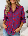 Red Blue Floral Print Button Down Shirt