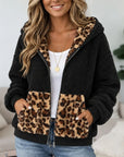 Leopard Print Sherpa Zip Up Hoodie