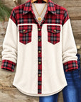 Plaid Patchwork Sherpa Button Down Tunic