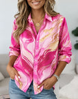 Pink Marble Print Button Down Tunic Shirt