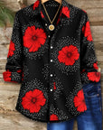 Red Floral Print Button Down Tunic Shirt