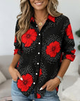Red Floral Print Button Down Tunic Shirt
