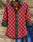 Christmas Plaid Contrast Collar Shirt