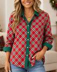Christmas Plaid Contrast Collar Shirt