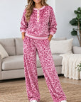 Pink Leopard Print Velvet Lounge Set