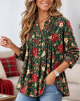 Christmas Floral Pleated Babydoll Top