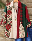 Christmas Floral Patchwork Button Down Shirt