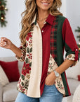 Christmas Floral Patchwork Button Down Shirt