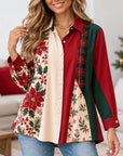 Christmas Floral Patchwork Button Down Shirt