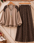 Leopard Patchwork V Neck Two Piece Set