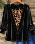 Leopard Print Insert V Neck Velvet Tunic