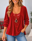 Sequin Insert V Neck Velvet Tunic Top