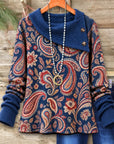 Paisley Button Cowl Neck Waffle Tunic