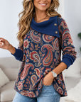 Paisley Button Cowl Neck Waffle Tunic