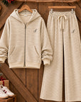 Striped Embroidery Zip Hoodie Pants Set
