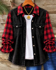 Buffalo Plaid Patchwork Ruffle Sleeve Shirt