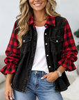 Buffalo Plaid Patchwork Ruffle Sleeve Shirt
