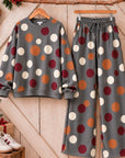 Fleece-Lined Polka Dot Sweatshirt & Wide Leg Pants Set