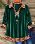 Leopard Trim Velvet V-Neck Tunic