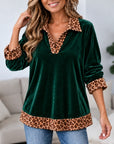 Leopard Trim Velvet V-Neck Tunic