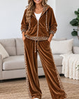 Leopard Print Patchwork Velvet Hoodie Set