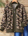Camo Print Fleece Lined Zip Up Jacket