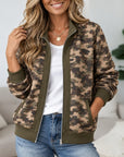 Camo Print Fleece Lined Zip Up Jacket
