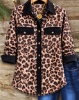 Leopard Print Corduroy Button Down Tunic