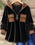 Leopard Patchwork Velvet Zip Hoodie