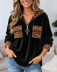 Leopard Patchwork Velvet Zip Hoodie