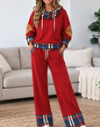 Plaid Patchwork Cowl Neck Lounge Set