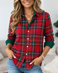 Christmas Plaid Button Down Tunic Shirt