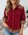 Leopard Patchwork Corduroy Button Down Shirt